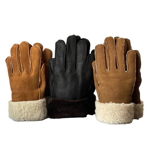 Leather fur warm gloves - leather,